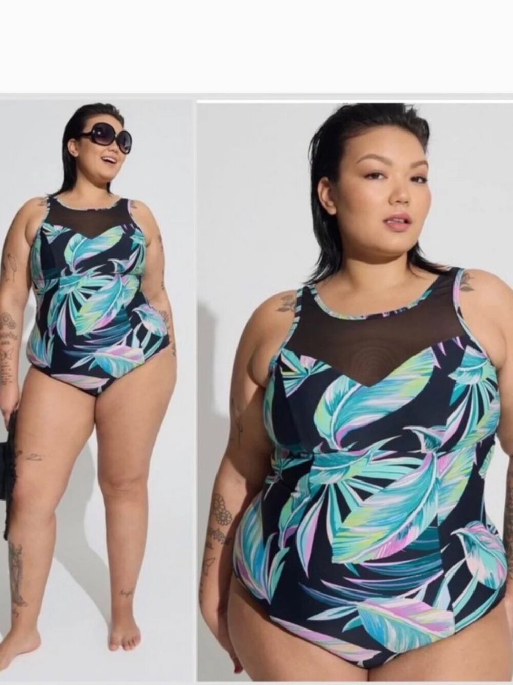 Torrid Wireless Mesh High Neck One 1 Piece Swimsuit Bathing Suit Plus Size 3X